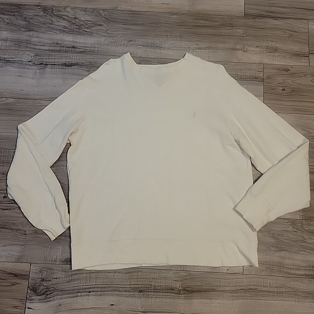 Polo Sport Ralph Lauren Fleece Sweater Mens Small Pullover Ivory Knit Crew Neck